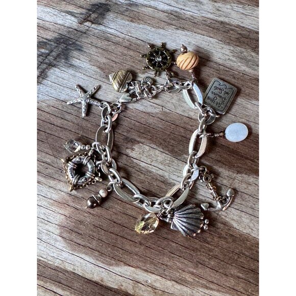 Brighton Nantucket Nautical Charm Bracelet With Shells Anchor Starfish & Crystal - Picture 4 of 8
